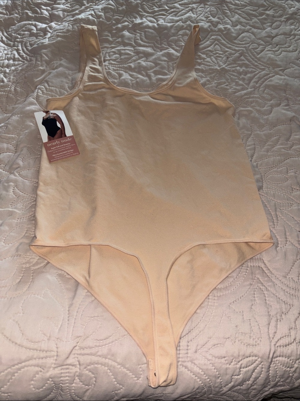Nearly Nude Soft Beige Ribbed Tank Bodysuit